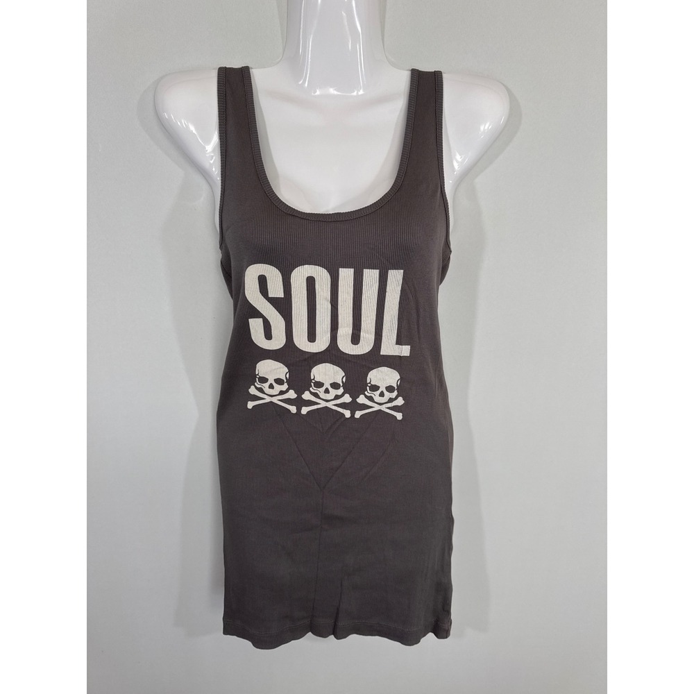 SoulCycle Women's‎ Ribbed Tank Soul 3 Skulls Storm Grey Racerback MED NEW Sporty